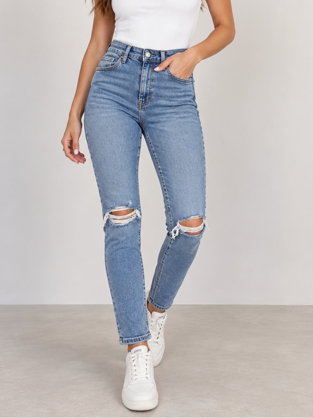 Topshop Jamie Distressed Ripped Skinny Jeans W28 L32 US 6